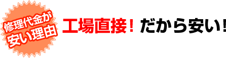 修理代金が安い理由　工場直送！だから安い！